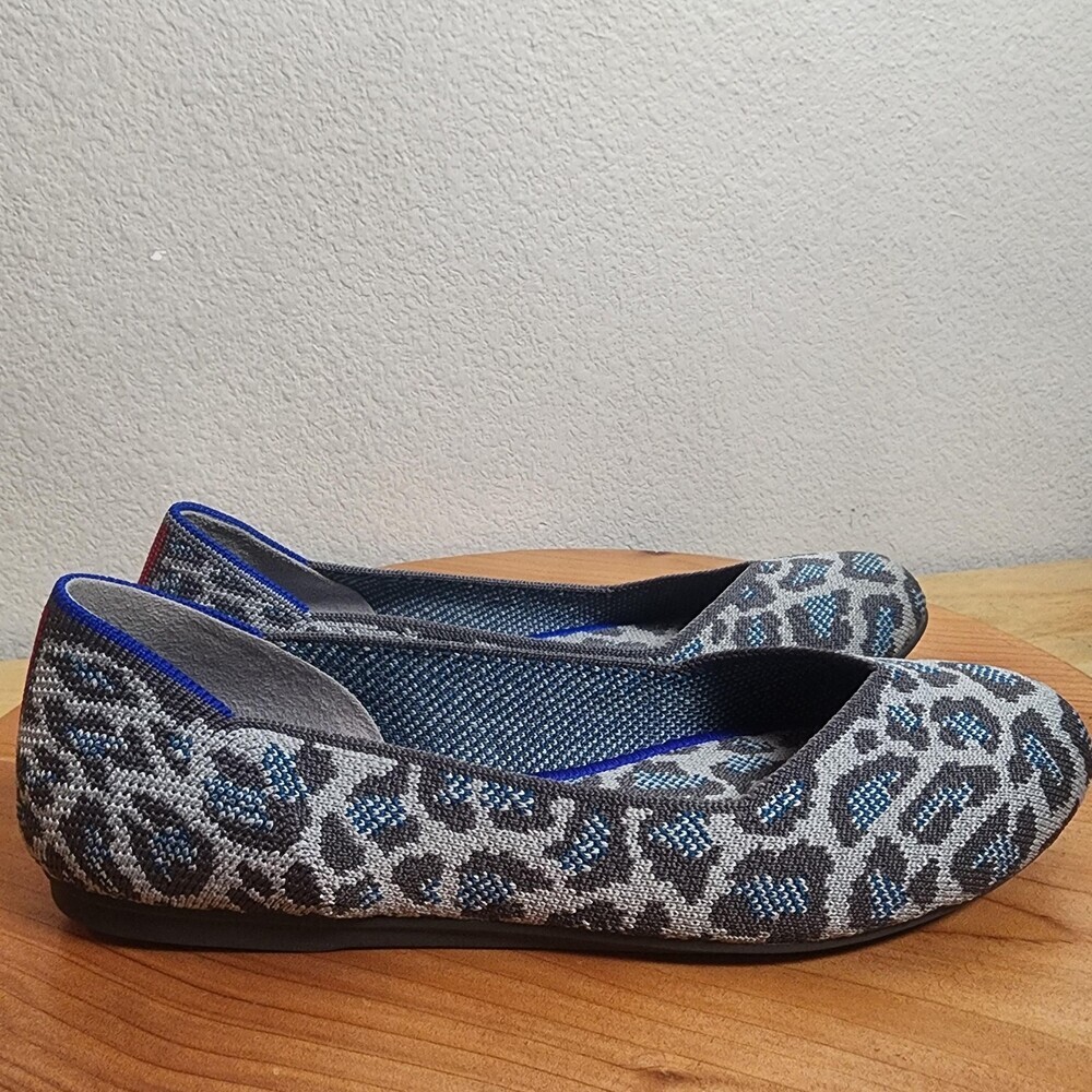 Rothy's The Flat Shoes Womens Size 8 Gray Leopard Knit Ballet Flats Washable